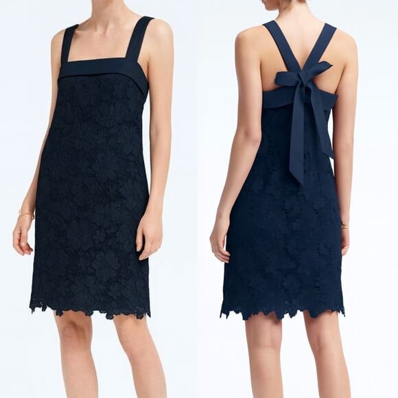 Banana Republic Bow Back Lace Sleeveless Shift Mini Dress Blue 4 NWT - Picture 1 of 9
